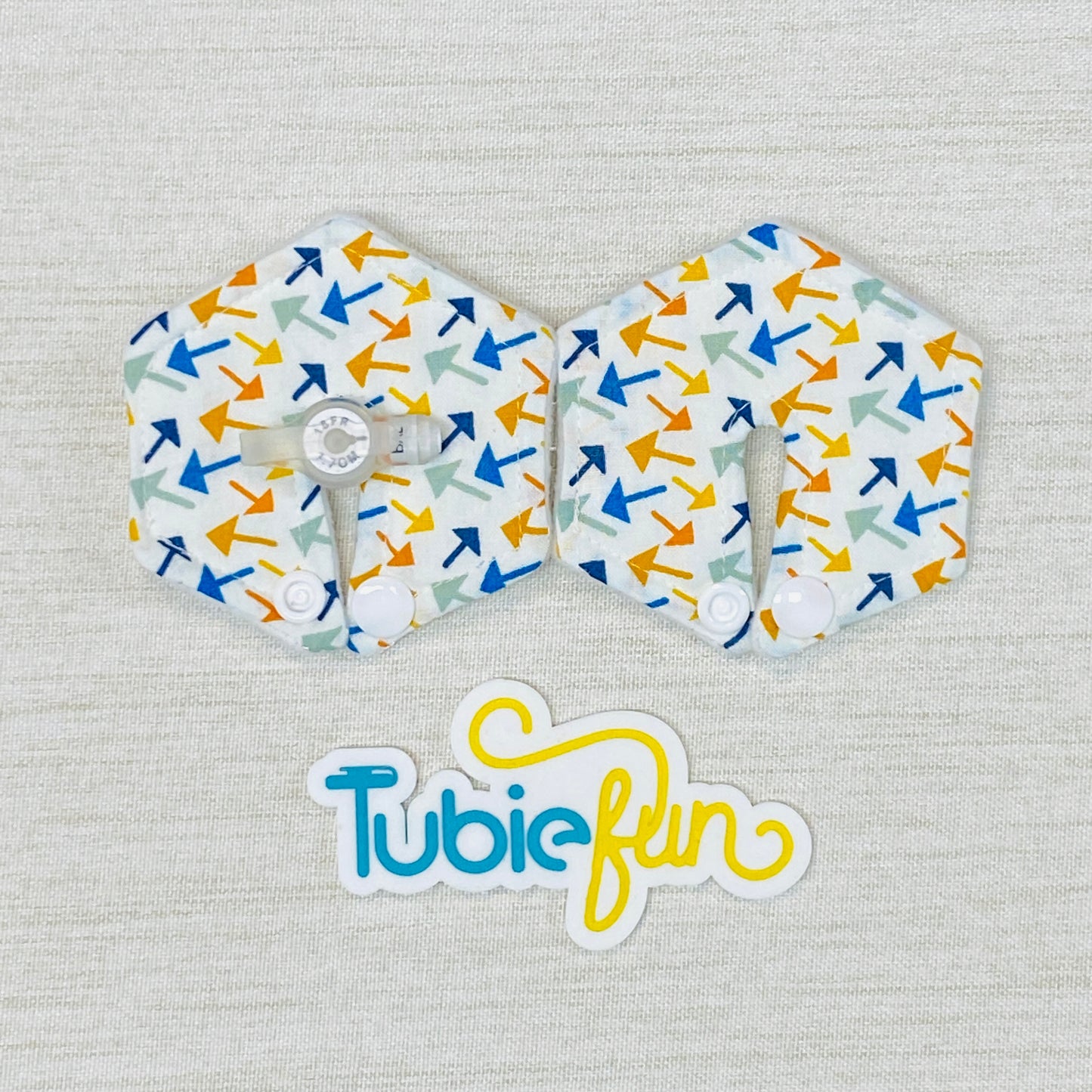 Hexagon G-Tube Button Pad Cover - Coloured Arrows