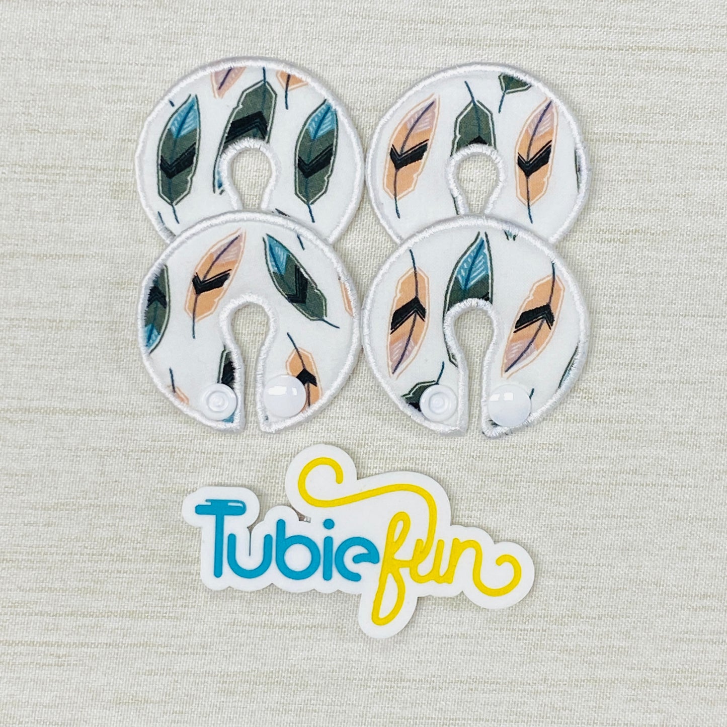 G-Tube Button Pad Cover - Pink and Green Feathers