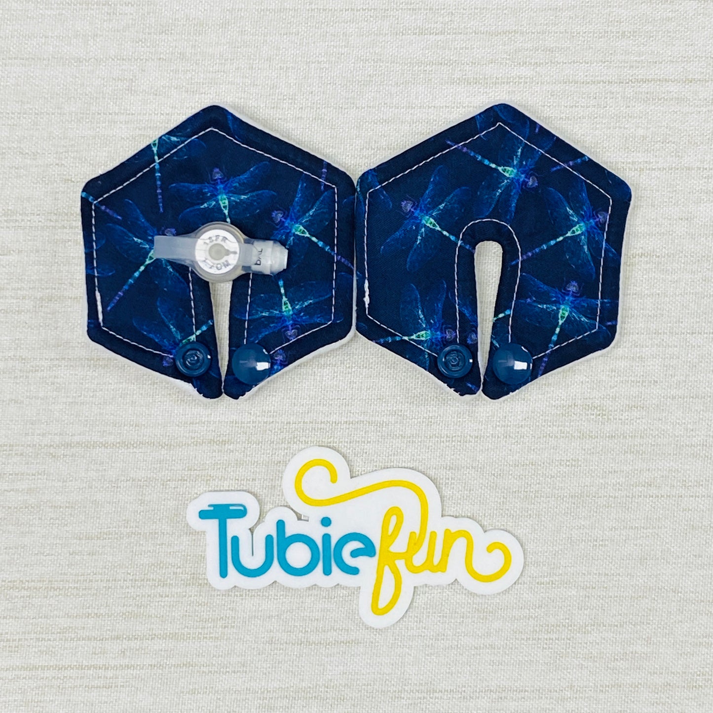 Hexagon G-Tube Button Pad Cover - Small Dragonflies