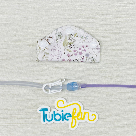 Feeding Tube Mini Connection Cover - Small Purple Flowers