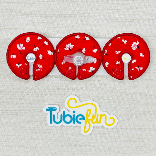 G-Tube Button Pad Cover - Flowers on Red