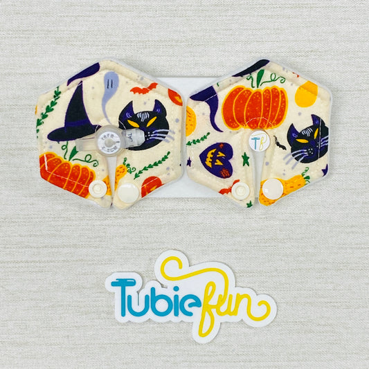 Hexagon G-Tube Button Pad Cover - Halloween on Cream