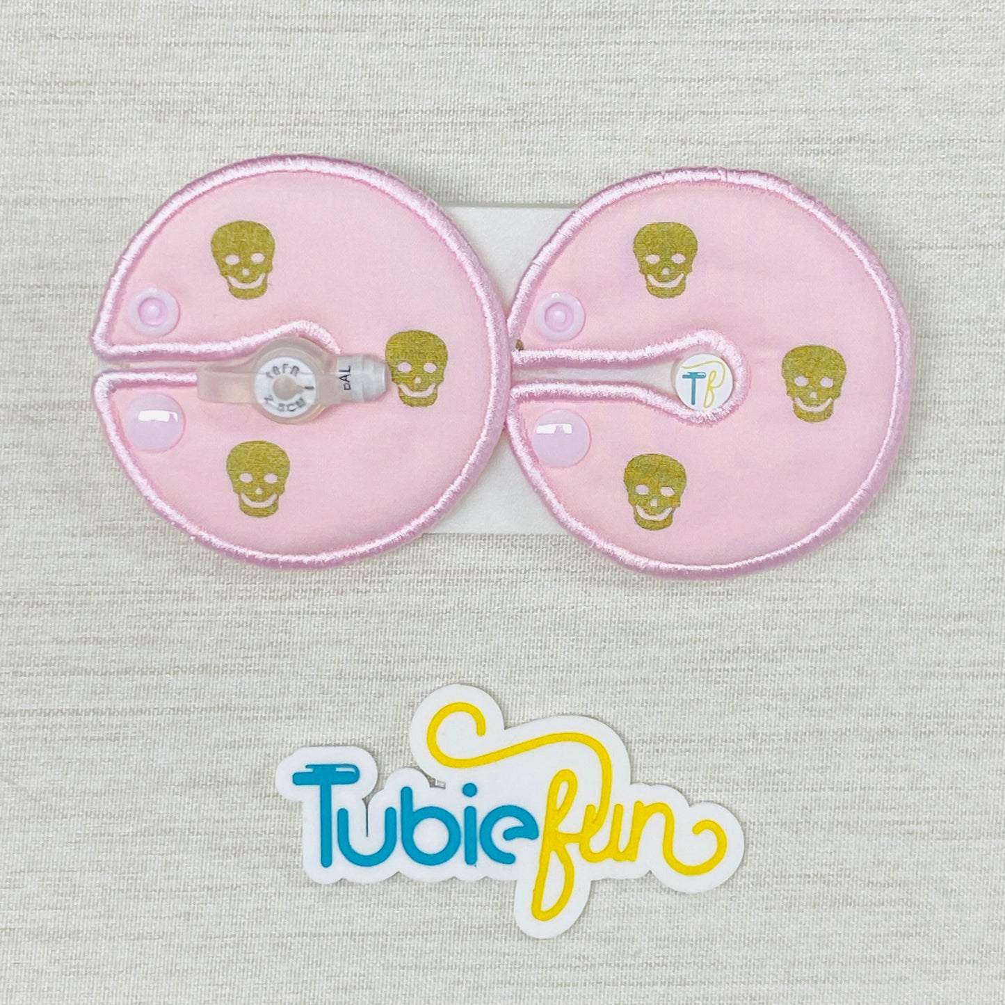 Button Pad Cover Large - Gold Skulls on Pink