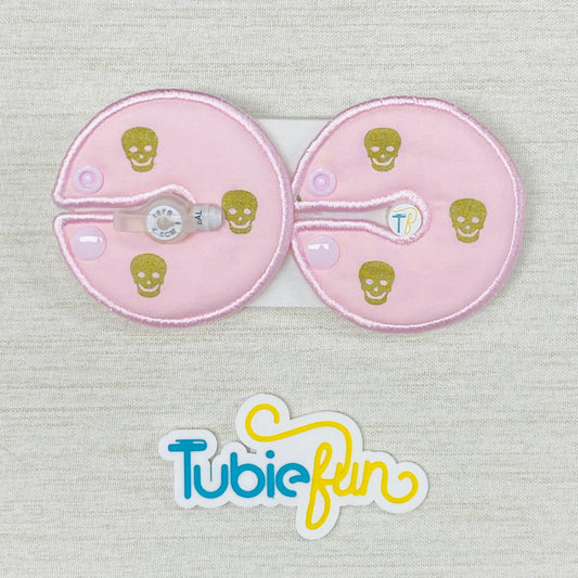 Button Pad Cover Large - Gold Skulls on Pink