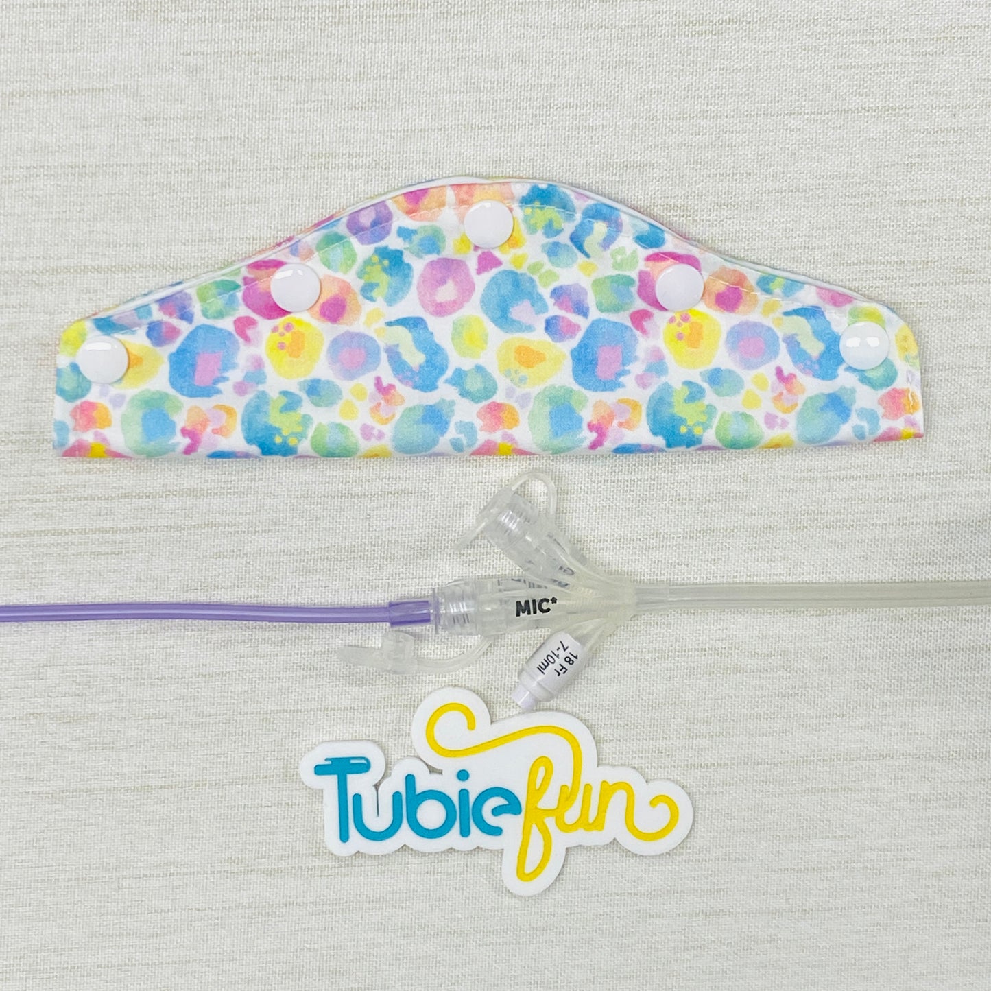 Large Feeding Tube Connection Cover - Kasey Rainbow Pastel Leopard