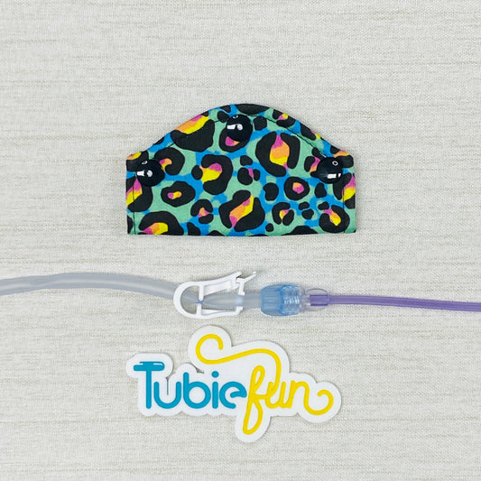 Feeding Tube Mini Connection Cover - Kasey Rainbow Neon Leopard