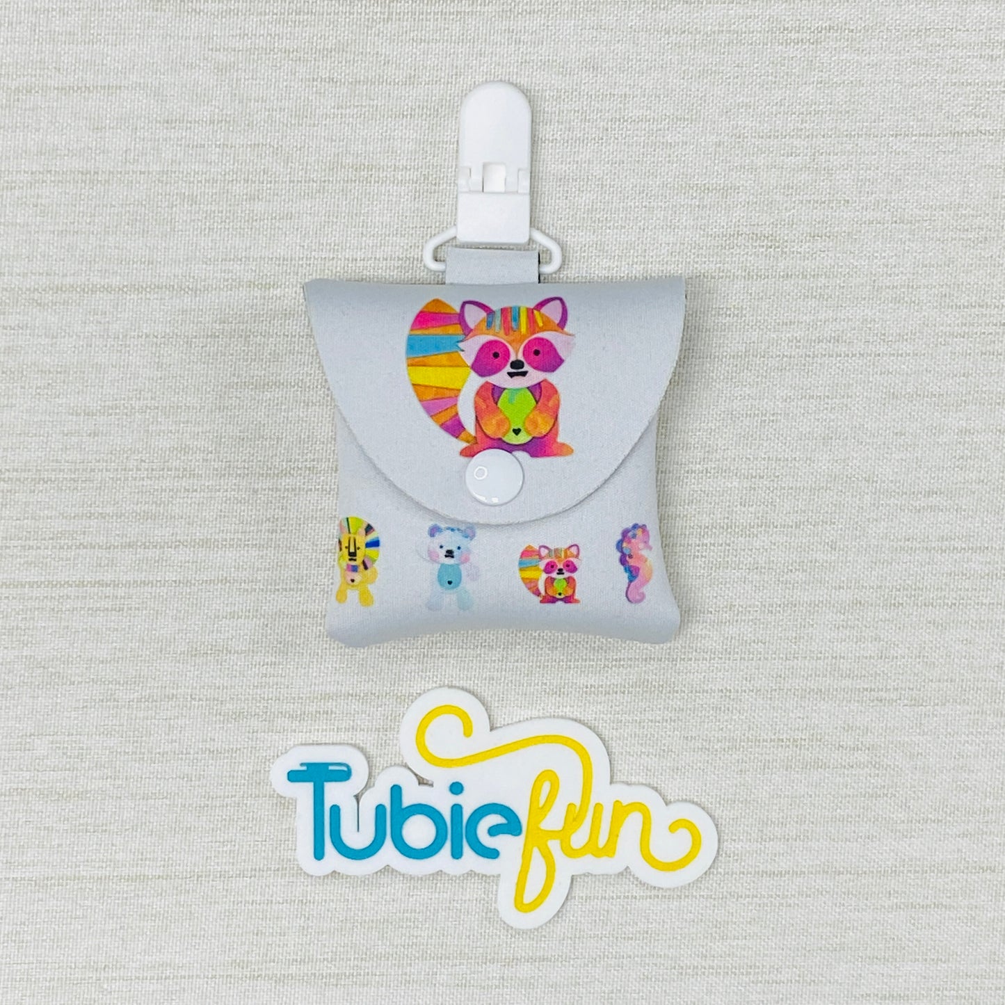 Neoprene Tubing Pouch - Kasey Rainbow Remi the Racoon