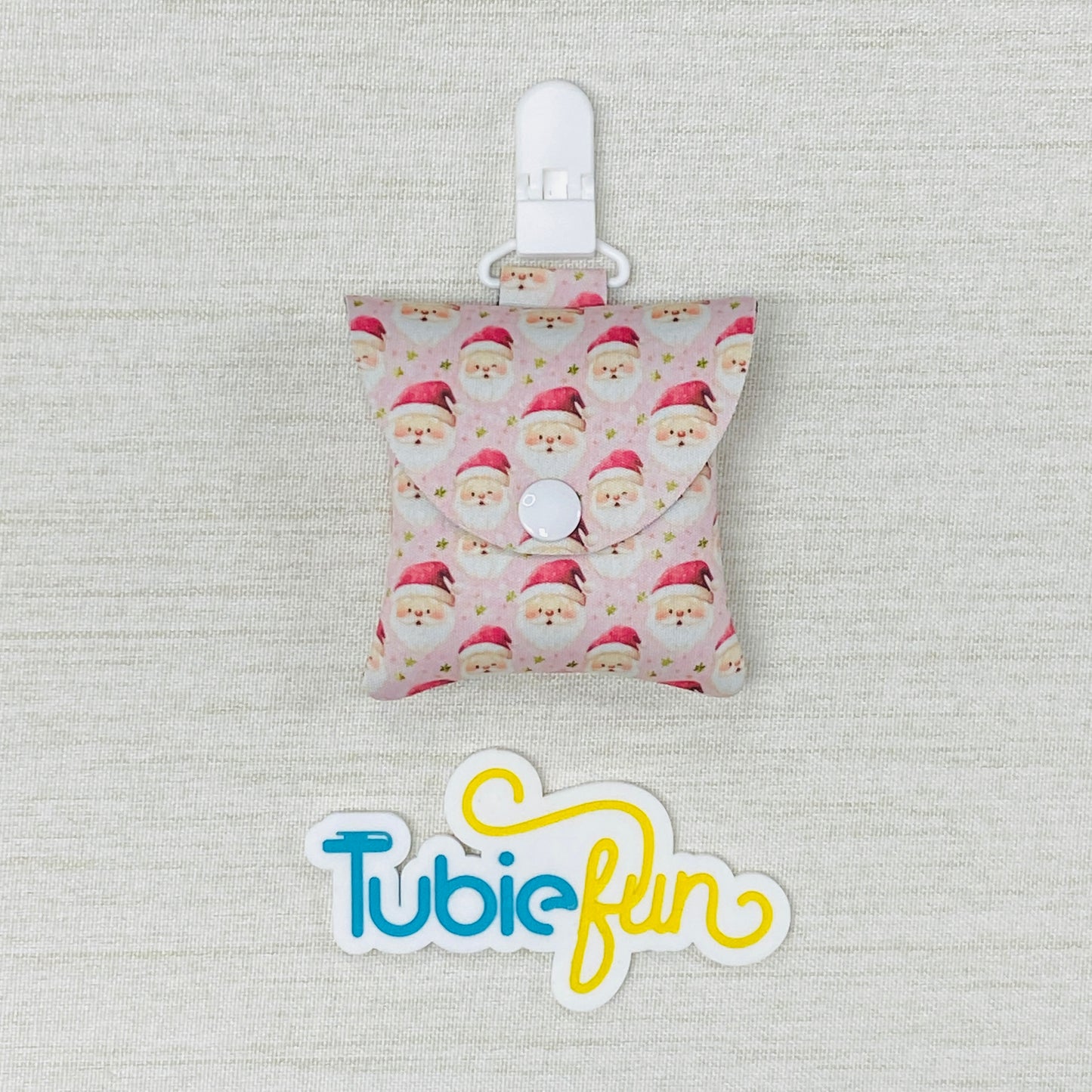 Neoprene Tubing Pouch - Santa on Pink