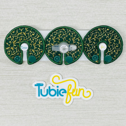 G-Tube Button Pad Cover - Gold Vines on Green