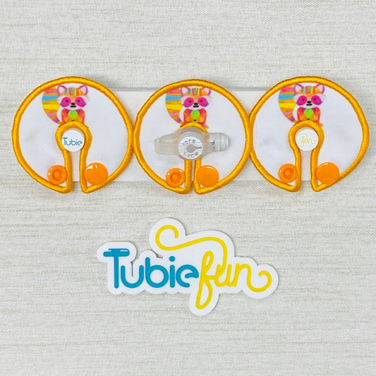 G-Tube Button Pad Cover - Kasey Rainbow Remi the Racoon on Orange