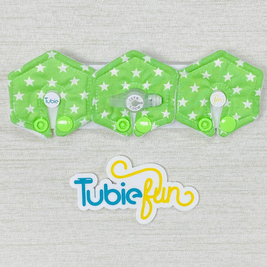 Mini Hexagon G-Tube Button Pad Cover - White Stars on Green