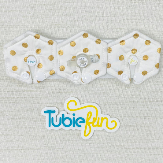 Mini Hexagon G-Tube Button Pad Cover - Gold Dots on White