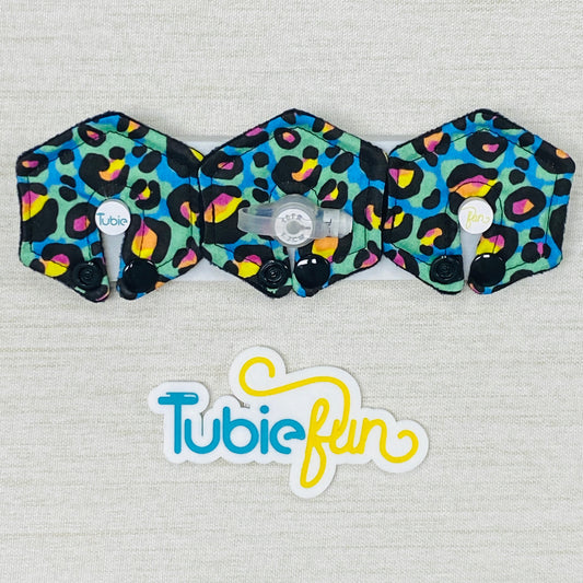 Mini Hexagon G-Tube Button Pad Cover - Kasey Rainbow Neon Leopard