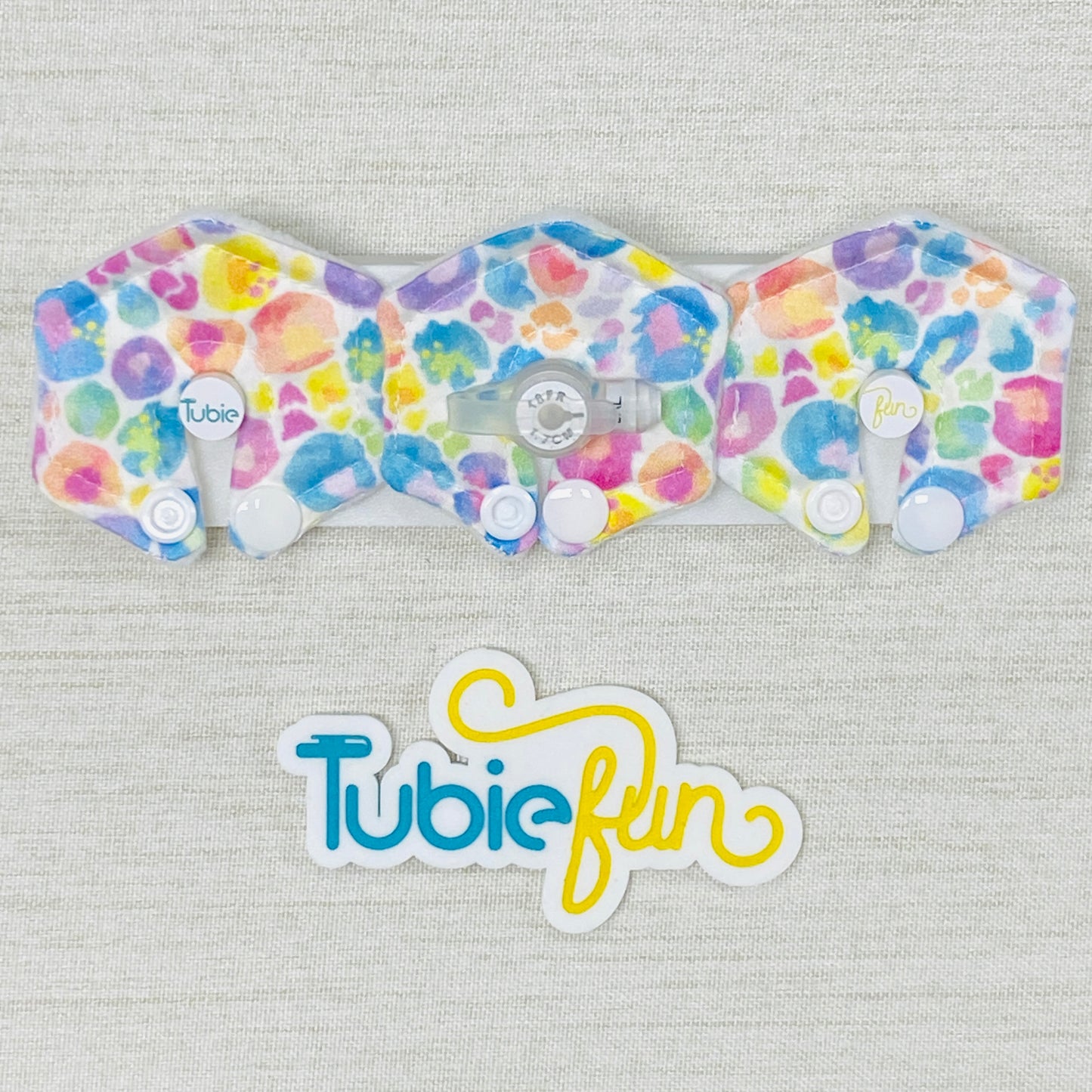 Mini Hexagon G-Tube Button Pad Cover - Kasey Rainbow Pastel Leopard