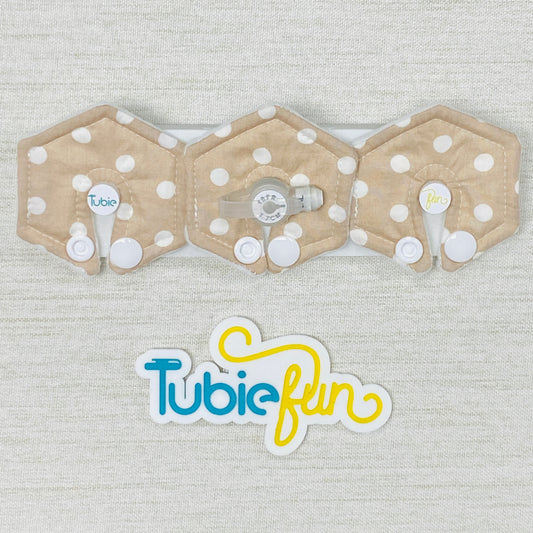 Mini Hexagon G-Tube Button Pad Cover - White Dots on Cream