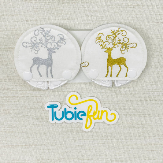 Covered Button Pad - Gold and Silver Reindeer