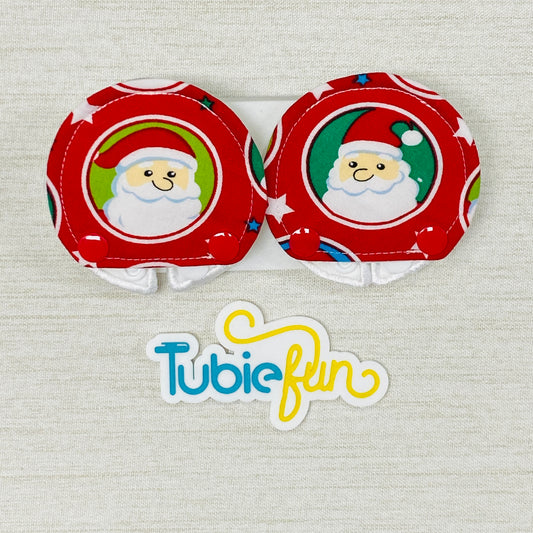 Covered Button Pad - Santa Faces on Red