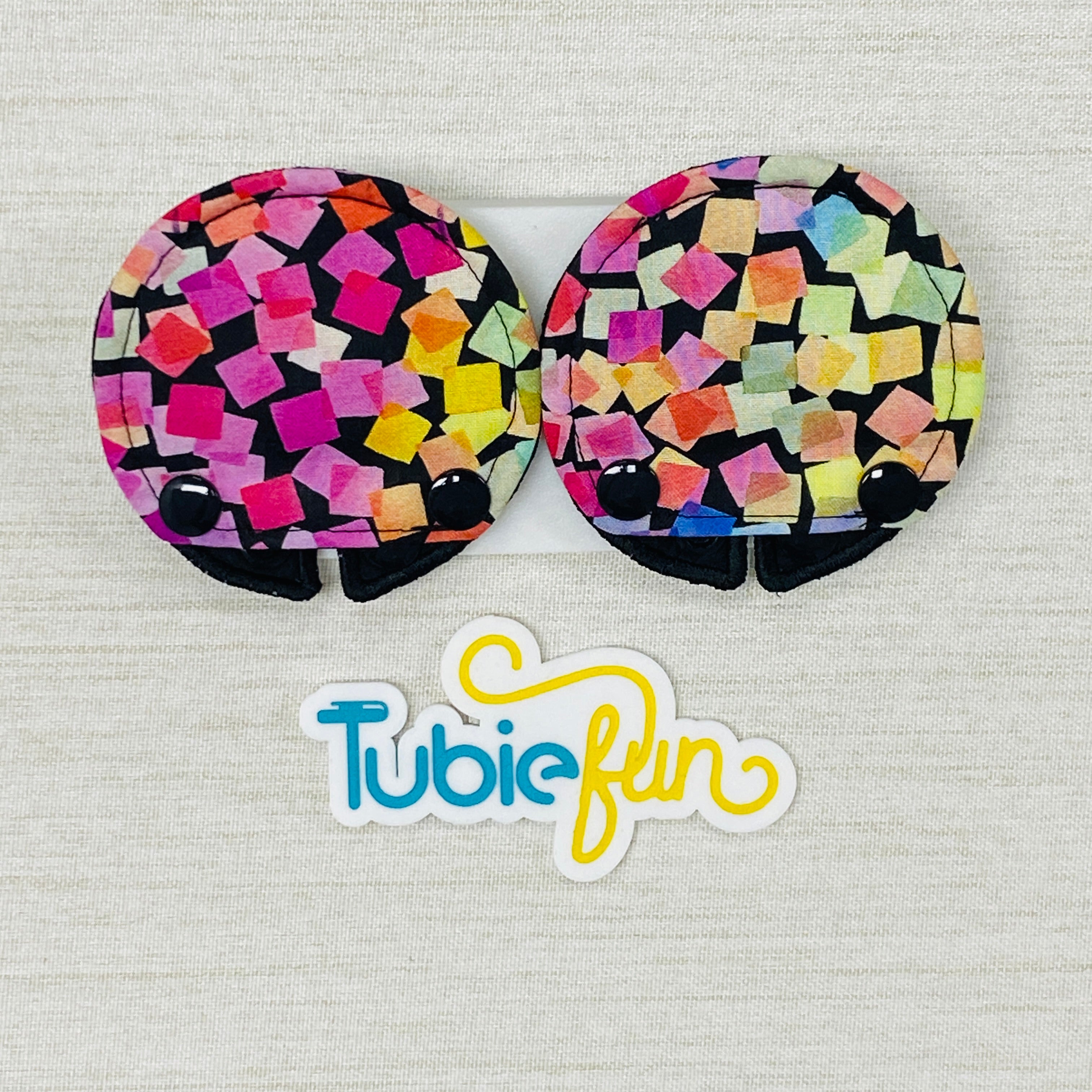 Covered Button Pad - Coloured Shapes on Black – Tubie Fun