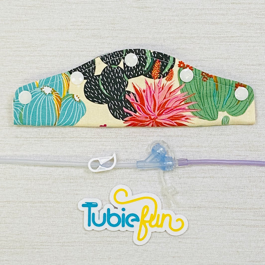 Large Feeding Tube Connection Cover - Cacti on Cream