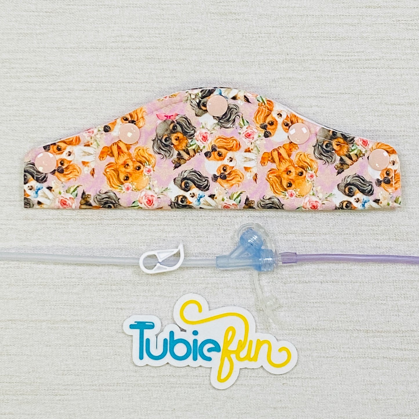 Large Feeding Tube Connection Cover - Dogs on Pink