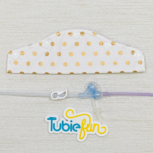 Large Feeding Tube Connection Cover - Gold Dots on White