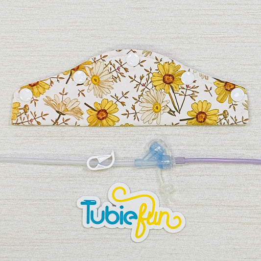 Large Feeding Tube Connection Cover - Tan Flowers