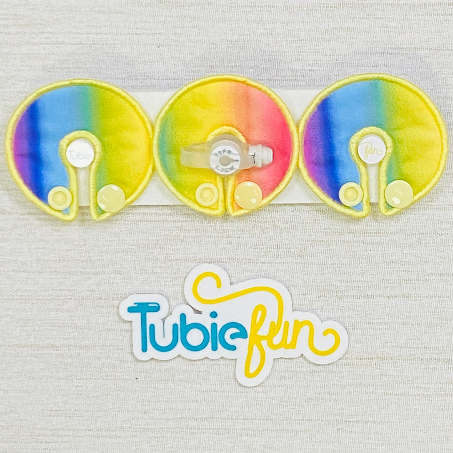 G-Tube Button Pad Cover - Rainbow Colours on Yellow