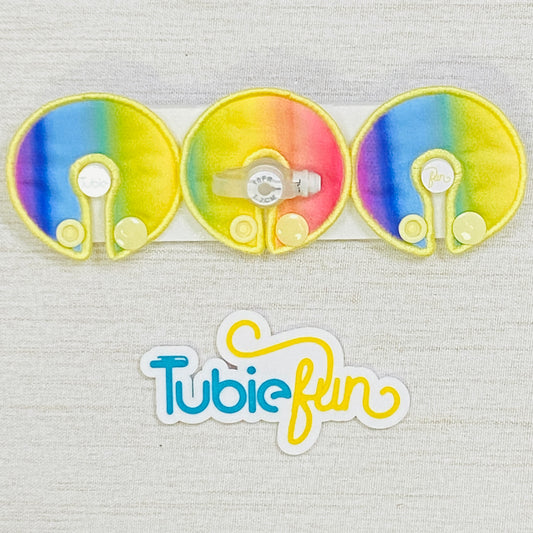 G-Tube Button Pad Cover - Rainbow Colours on Yellow