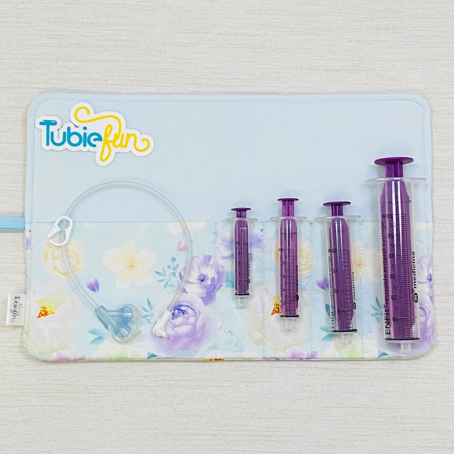 Syringe Roll - Coloured Roses on Baby Blue
