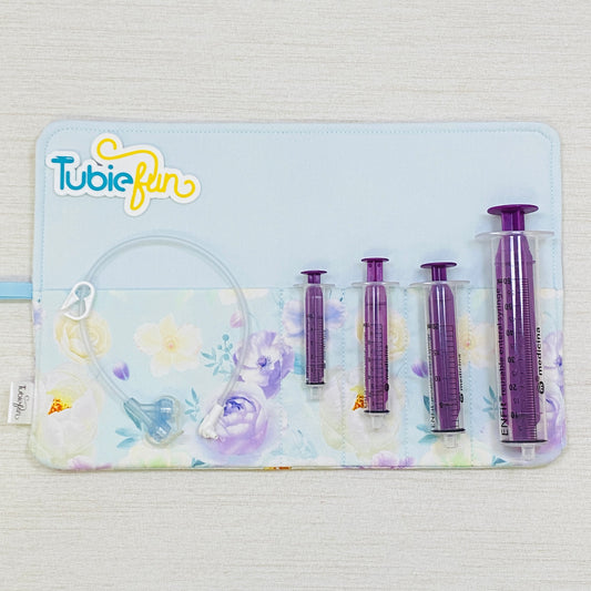 Syringe Roll - Coloured Roses on Baby Blue