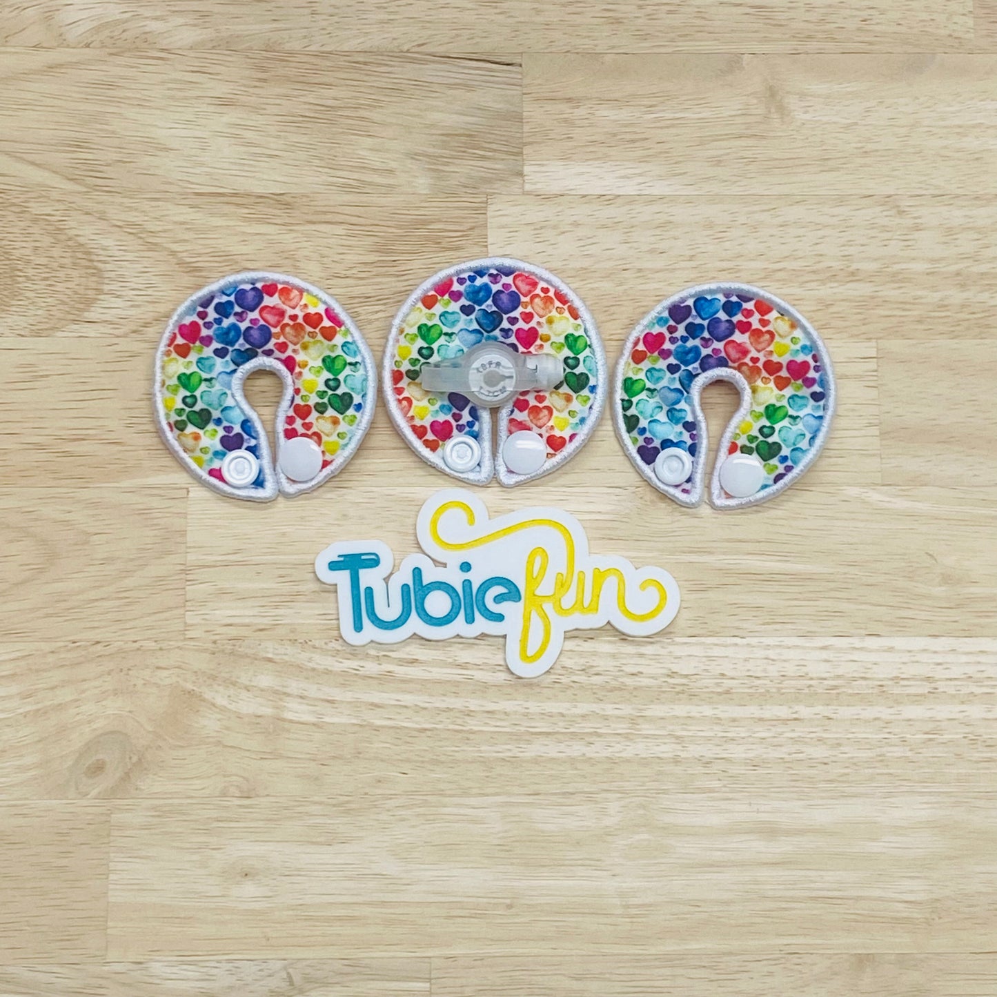 G-Tube Button Pad Cover - Multicoloured Hearts on White