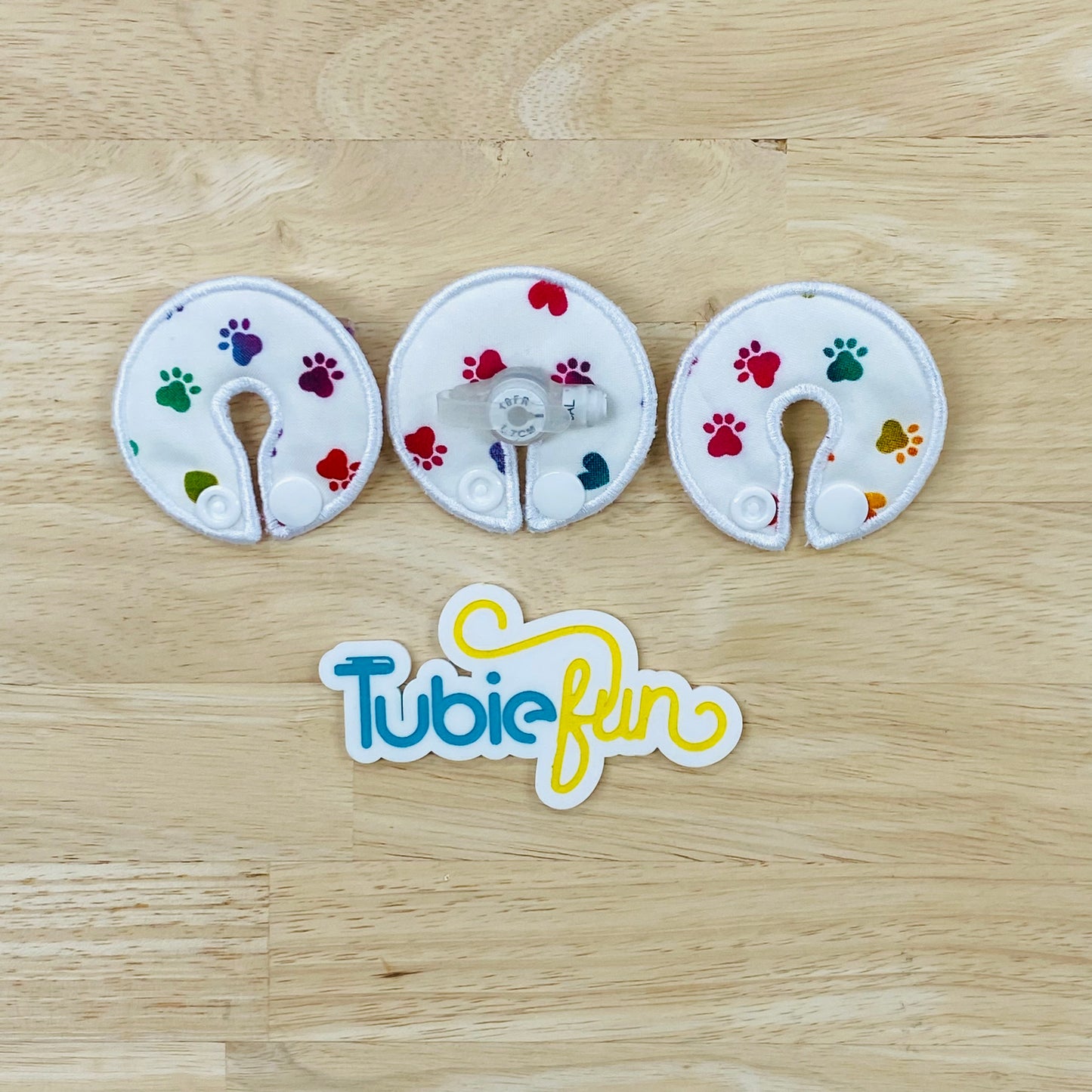 G-Tube Button Pad Cover - Colourful Paws and Hearts