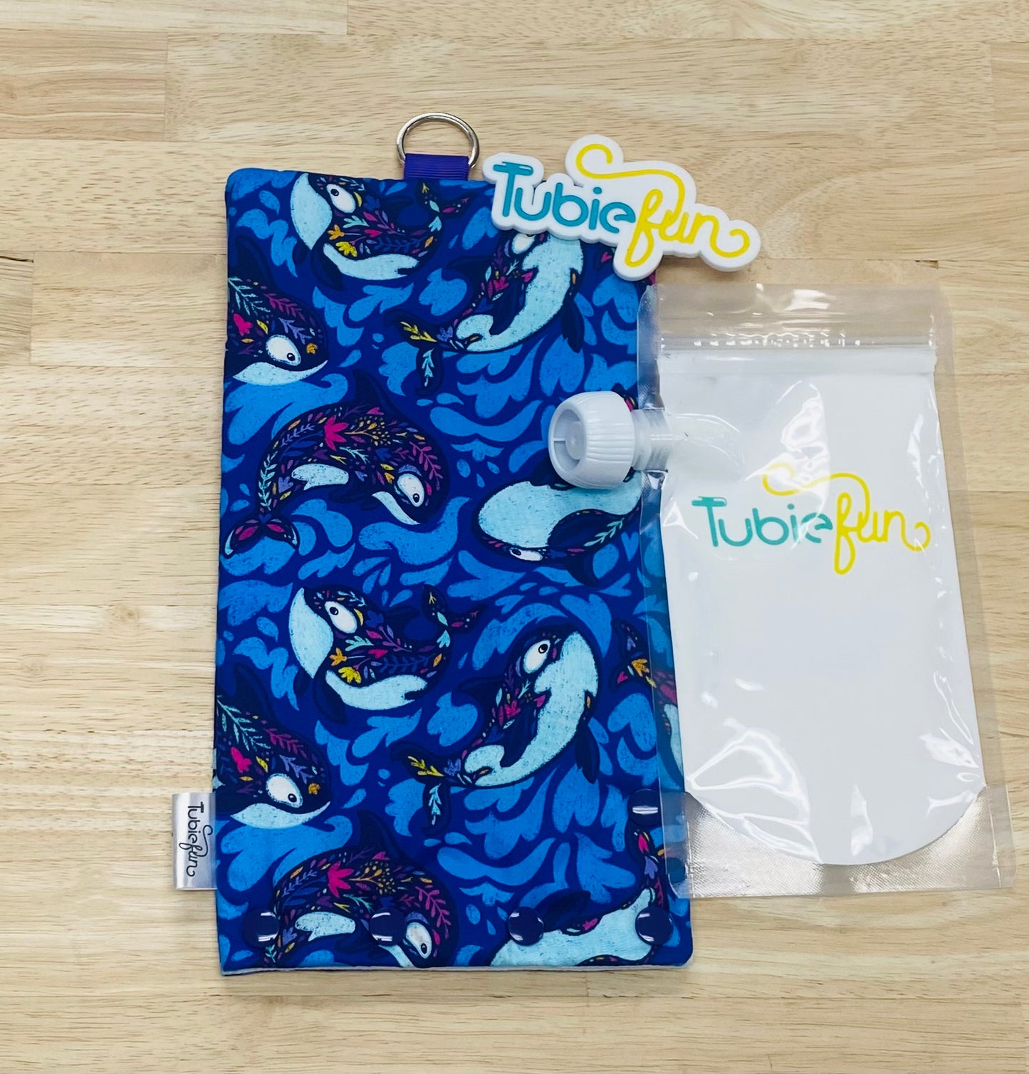 Insulated Milk Bag Suitable for Tubie Fun 500ml Reusable Pouches - Orcas on Purple
