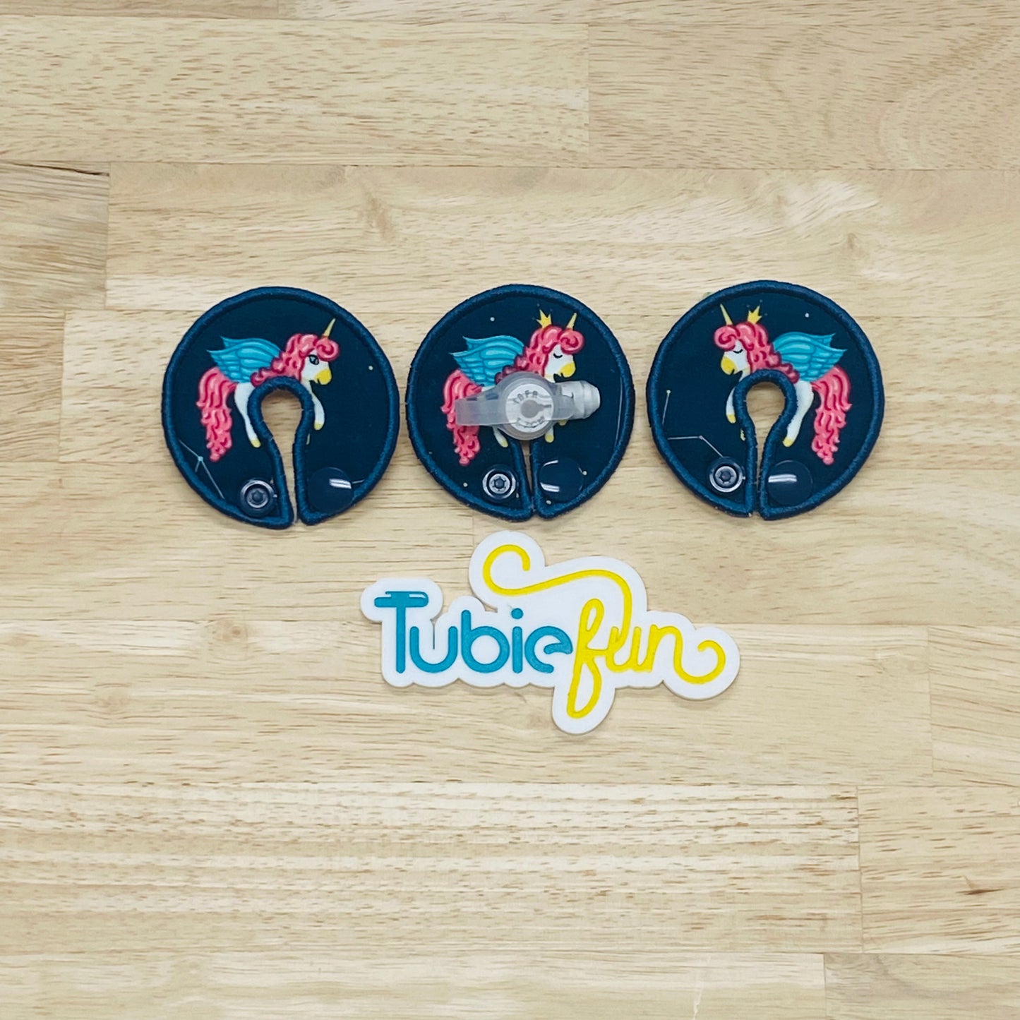 G-Tube Button Pad Cover - Flying Unicorns on Blue