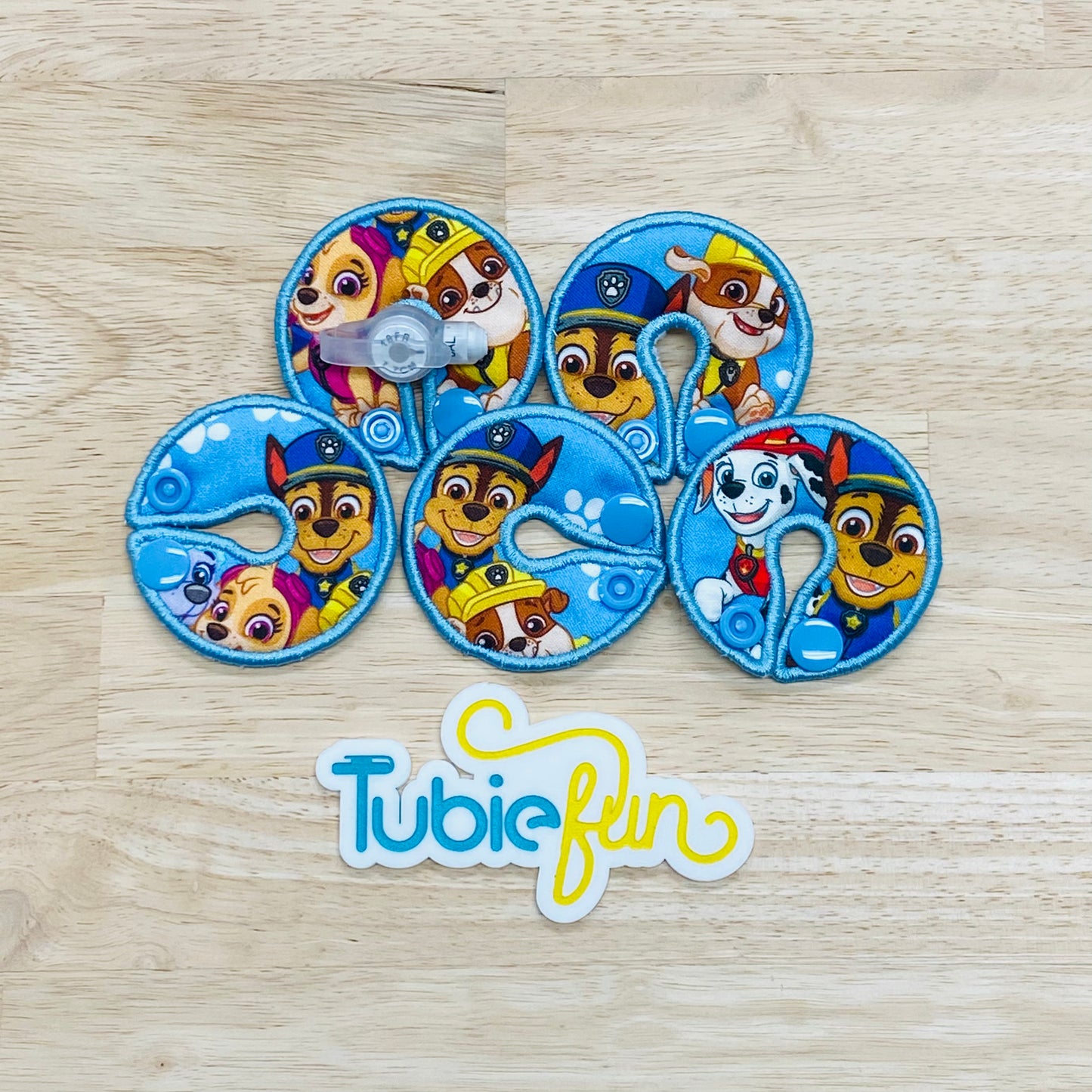 G-Tube Button Pad Cover - Pup Patrol on Blue