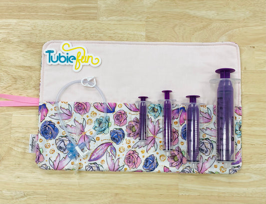 Syringe Roll - Purple Flowers and Butterflies on pink