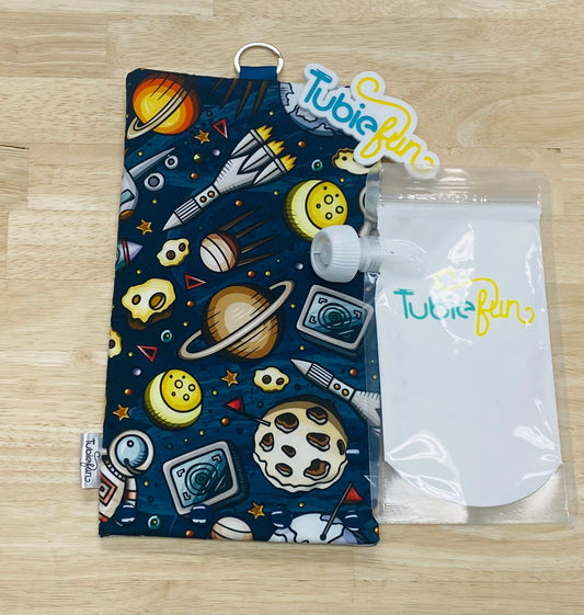 Insulated Milk Bag Suitable for Tubie Fun 500ml Reusable Pouches - Rockets and Planets
