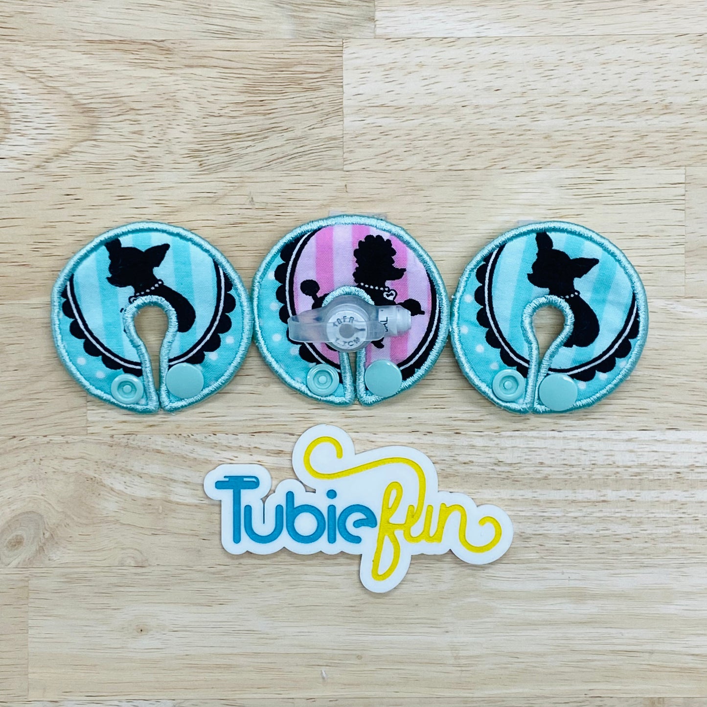 G-Tube Button Pad Cover - Dogs on Teal