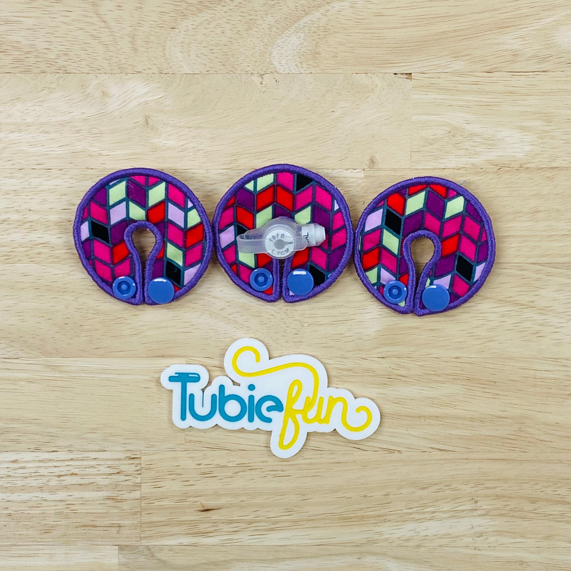 GTube Button Pad Cover Purple, Pink and Green Diamonds Tubie Fun