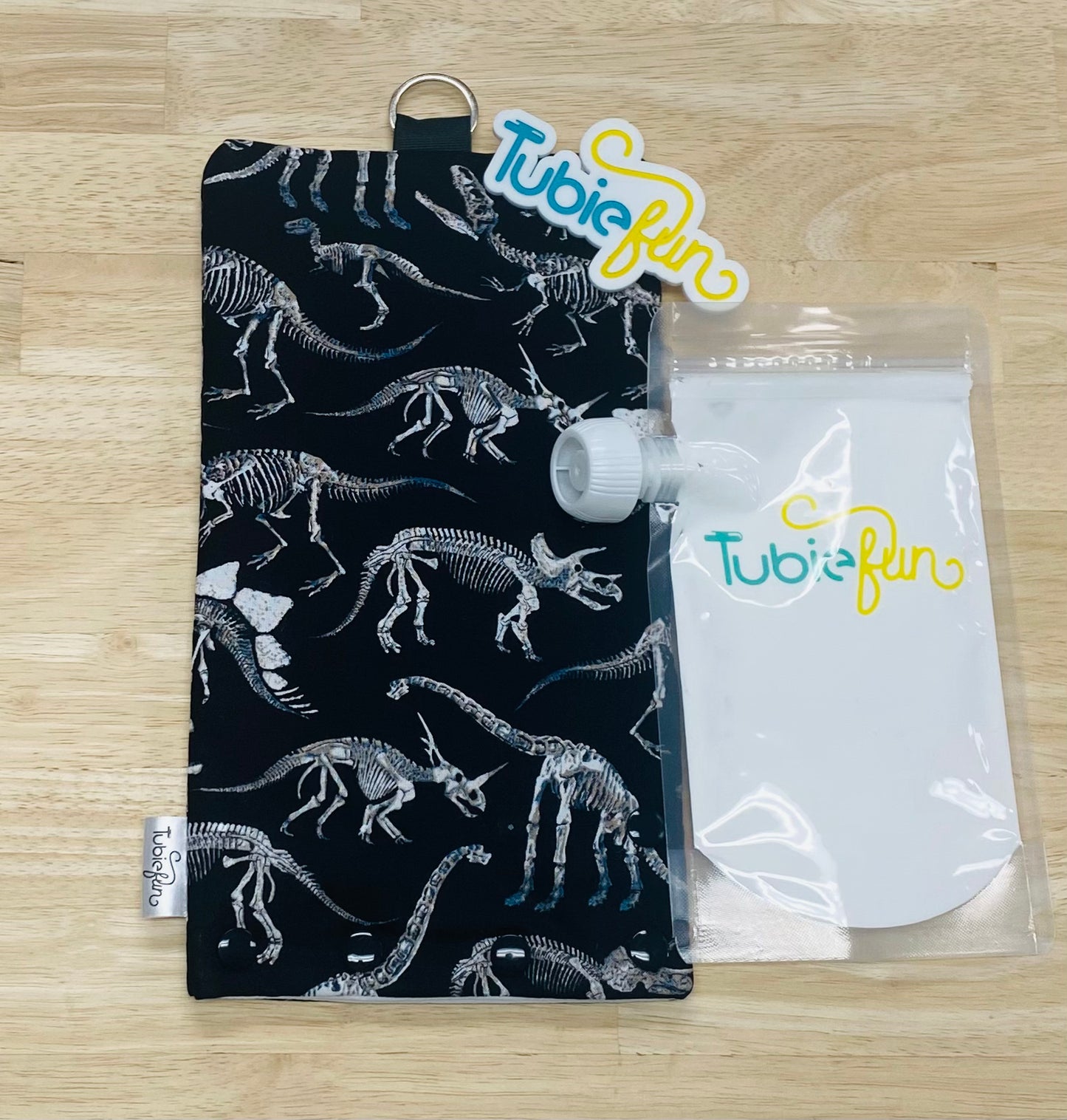 Insulated Milk Bag Suitable for Tubie Fun 500ml Reusable Pouches - Dinosaur Skeletons