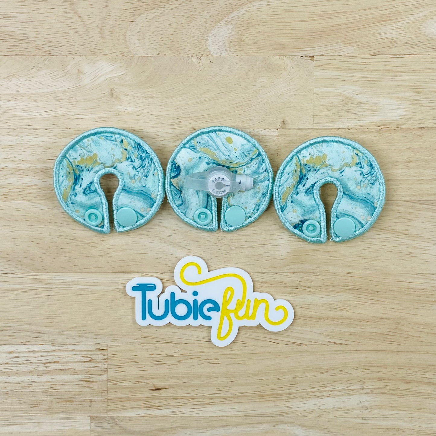 G-Tube Button Pad Cover - Teal and Gold Swirl