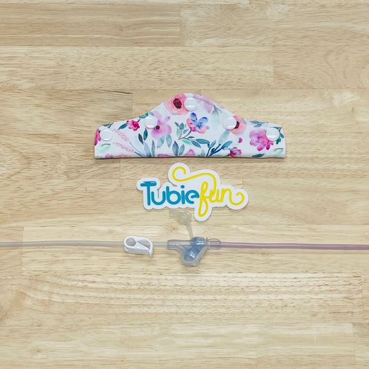 Feeding Tube Connection Cover - Pink Flowers on White