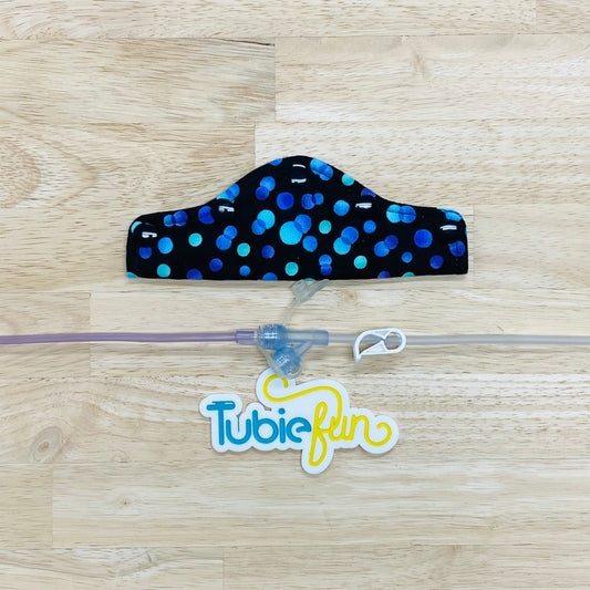 Feeding Tube Connection Cover - Purple, Blue and Teal Dots on Black