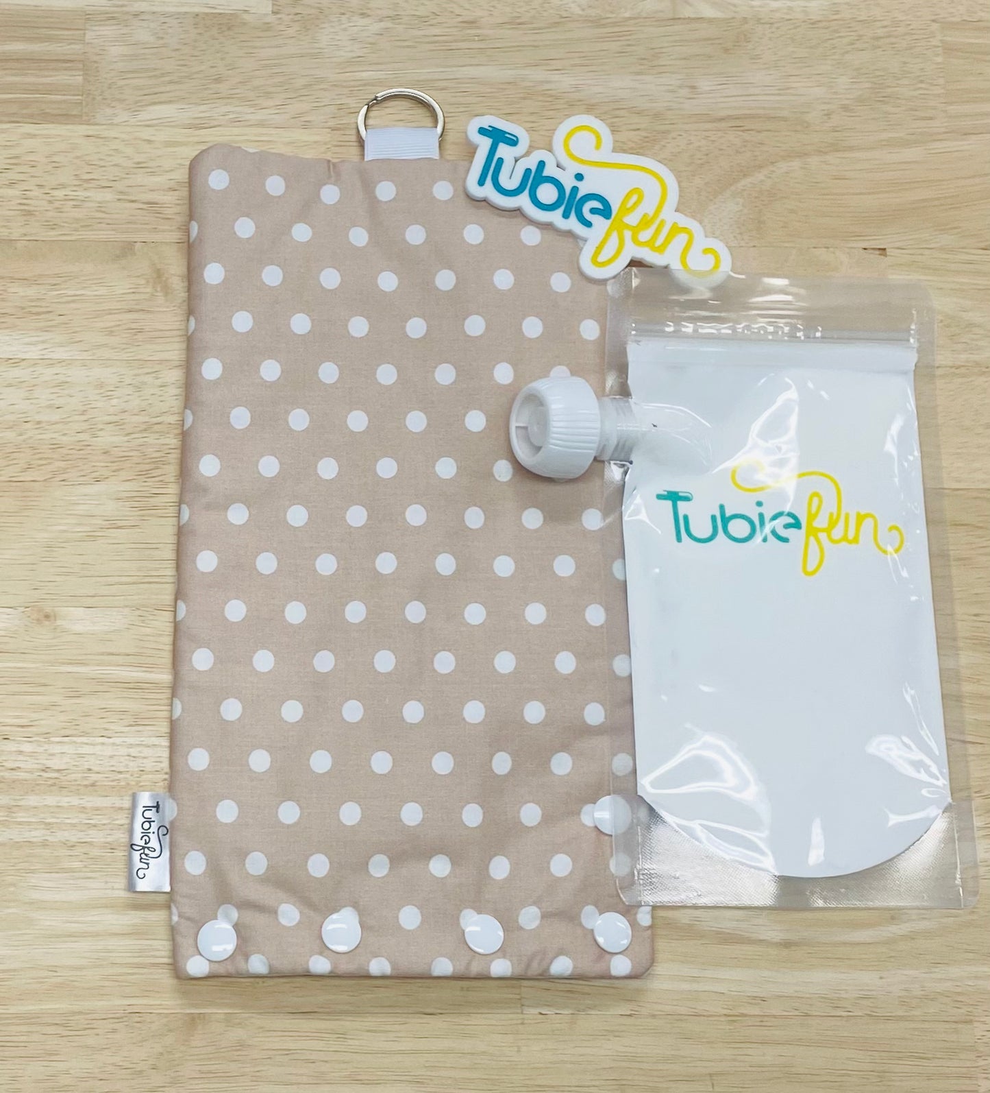 Insulated Milk Bag Suitable for Tubie Fun 500ml Reusable Pouches - White Spots on Tan