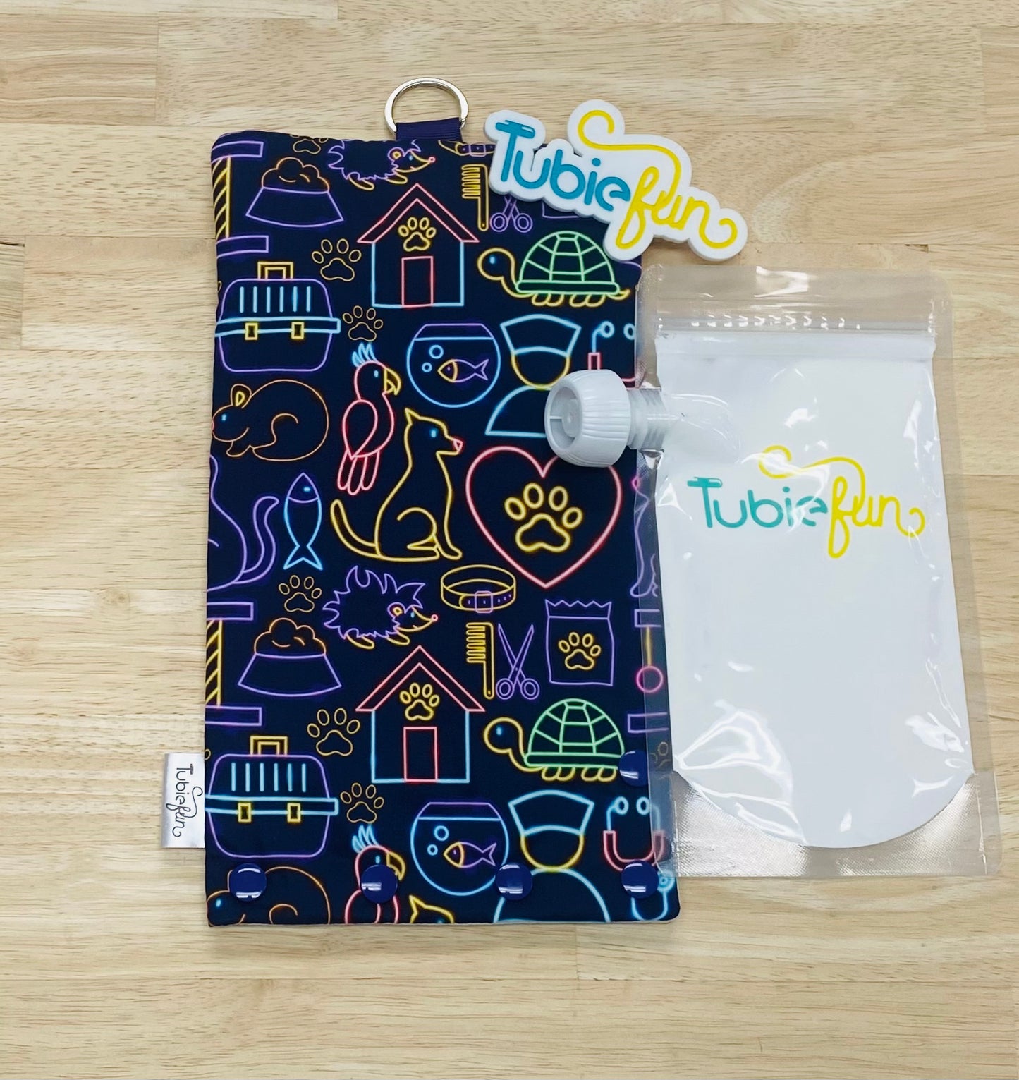 Insulated Milk Bag Suitable for Tubie Fun 500ml Reusable Pouches - Neon Animals