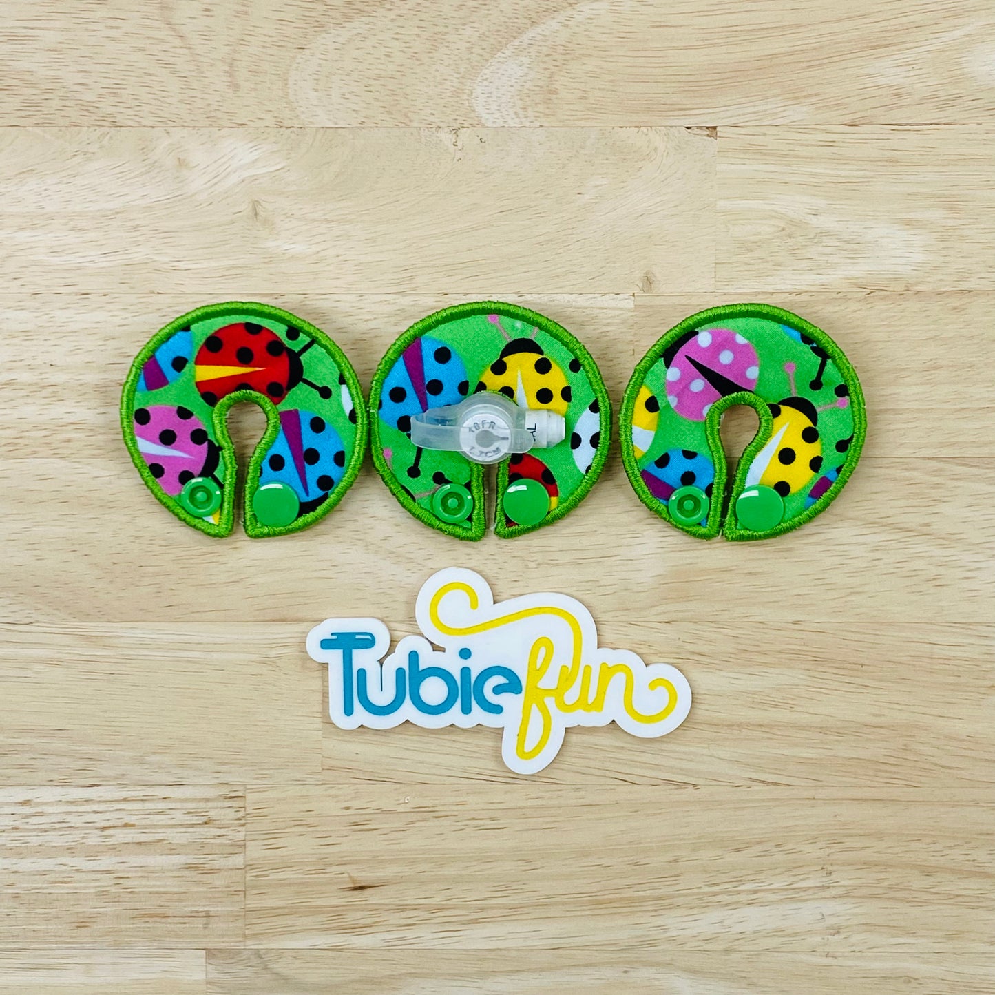 G-Tube Button Pad Cover - Colourful Ladybugs on Green