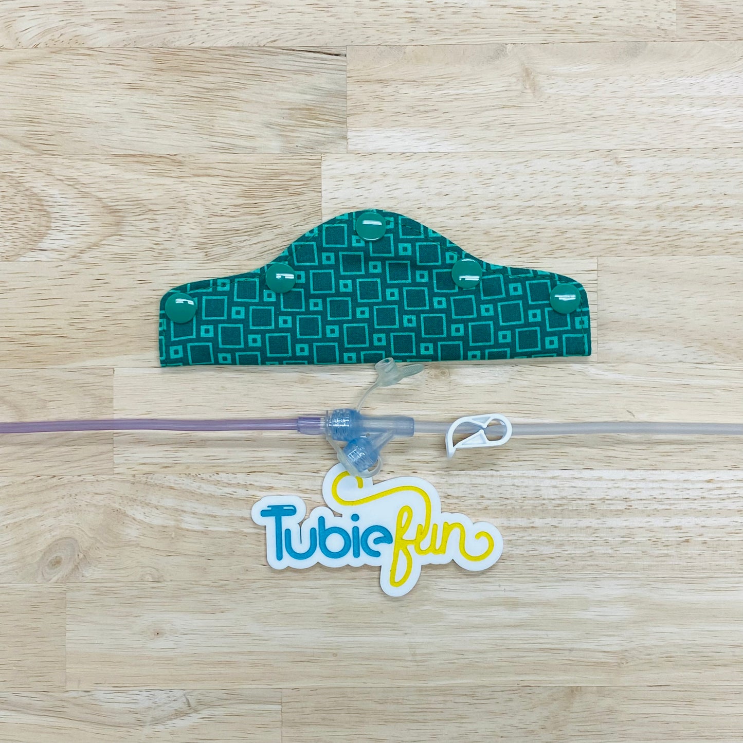 Feeding Tube Connection Cover - Green Squares on Green