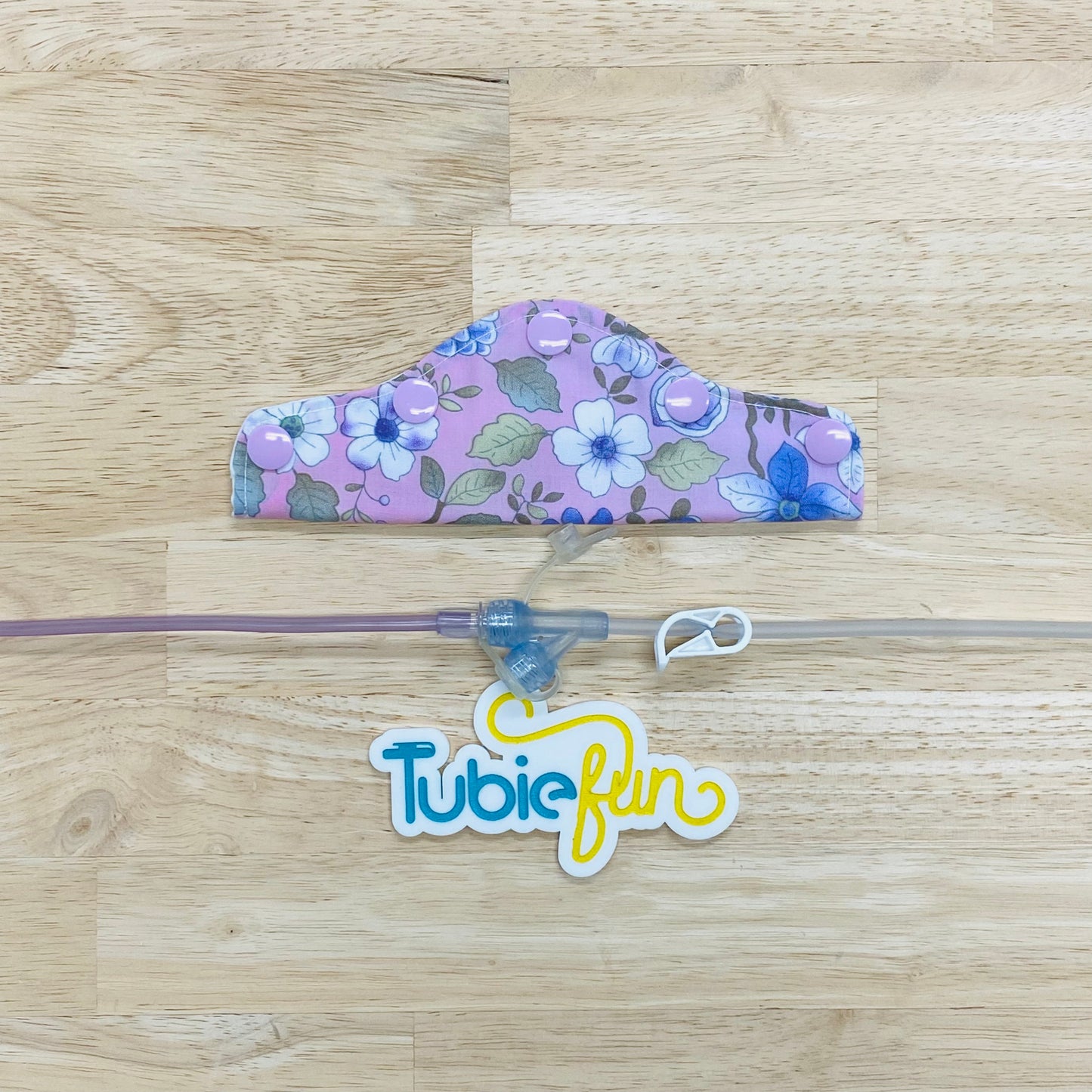 Feeding Tube Connection Cover - White and Purple Flowers on Pink