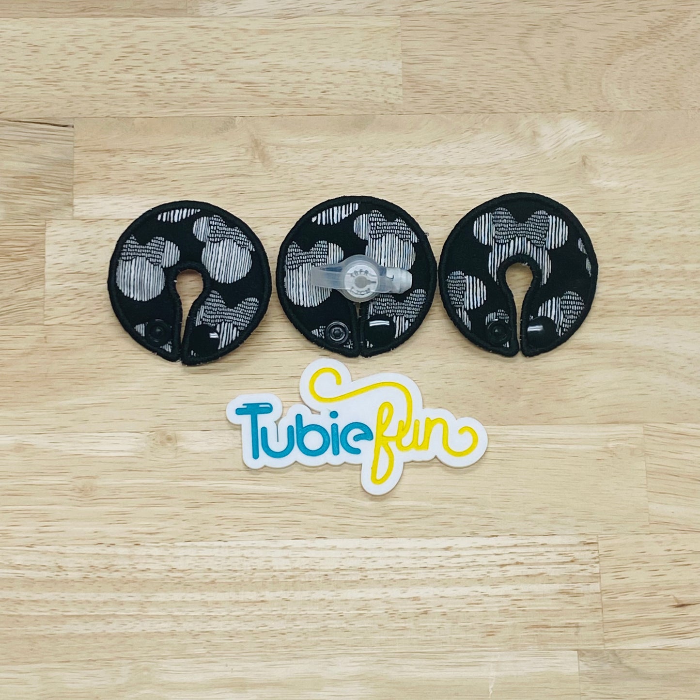 G-Tube Button Pad Cover - Black and White Mouse with Bow