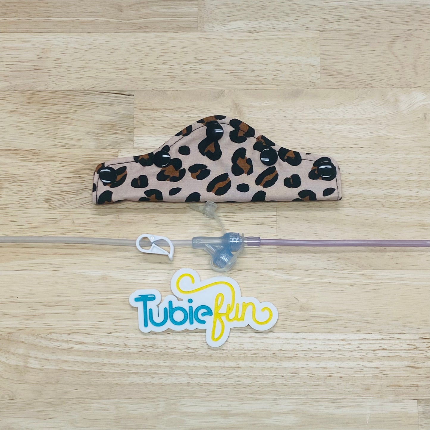 Feeding Tube Connection Cover - Leopard Print on Cream